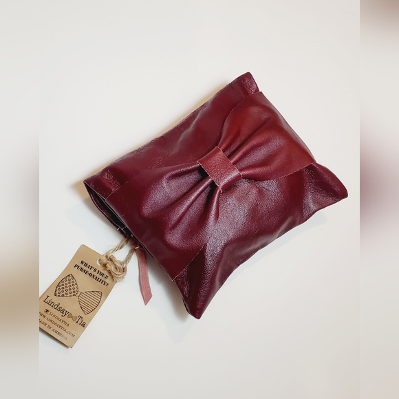 Lindsay Tia Leather Mini Bow Clutch Bag Handmade in America - Picture 1 of 6